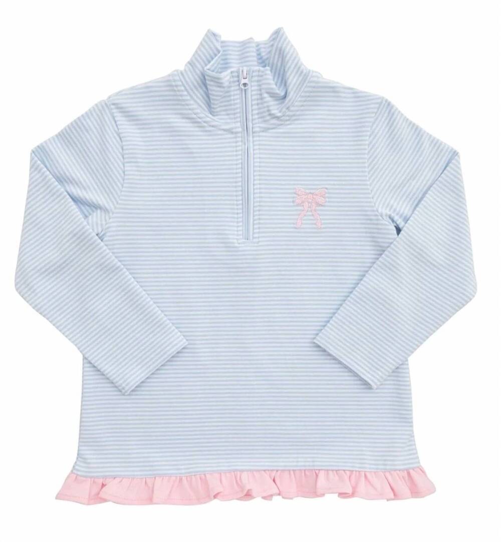 NEW ITSY BITSY girl's quarter zip bow pullover top in light blue